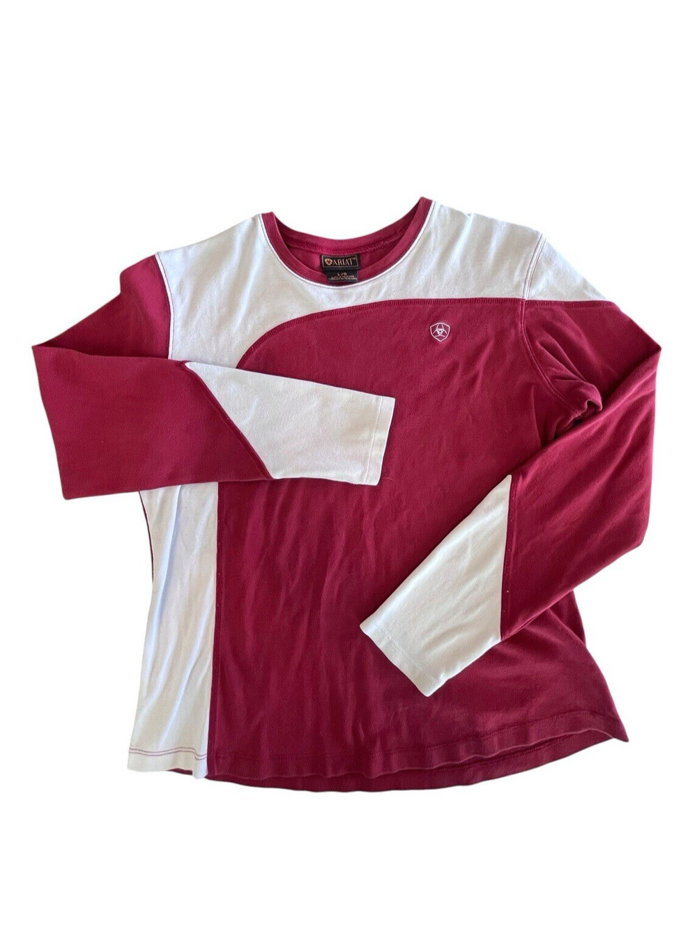 Ariat T-Shirt Kids Sz Large Long Sleeve Red White  3025.2